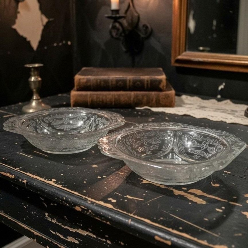 Indiana Glass Recollection Madrid Salad Bowls, Set of 2, Clear Pressed Glassware